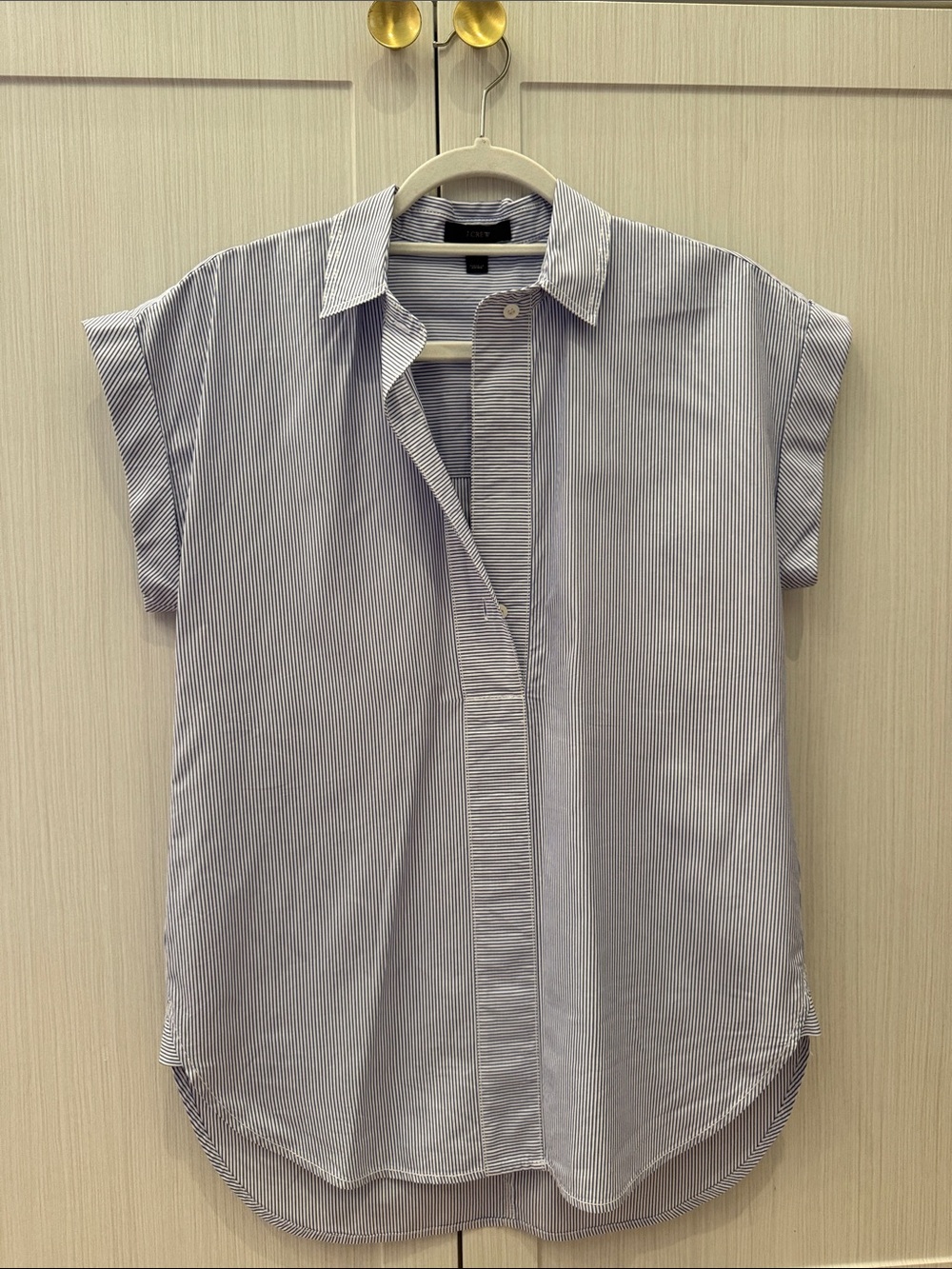 J. Crew Blue and White Striped Short-Sleeve Button-Down Shirt